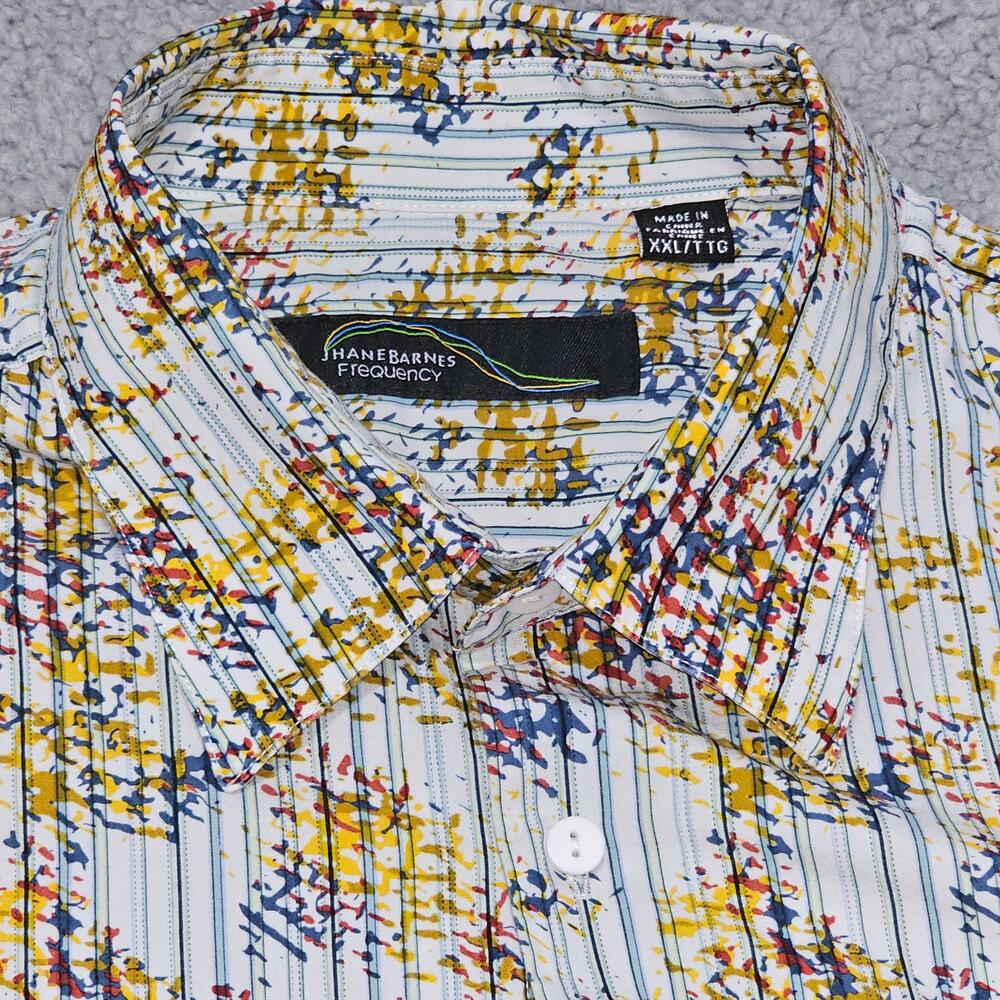 Jhane Barnes Frequency Shirt Mens 17.5 XXL Abstract Print Button Up Short Sleeve